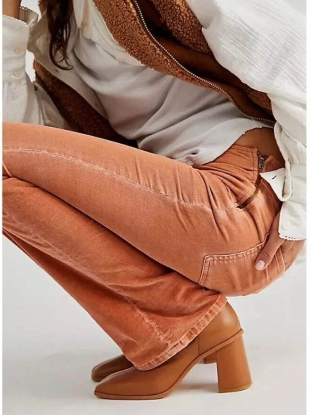 We The Free Pants Size 27 Cognac Brown Corduroy‎ Slim Flare Western Forest Fairy